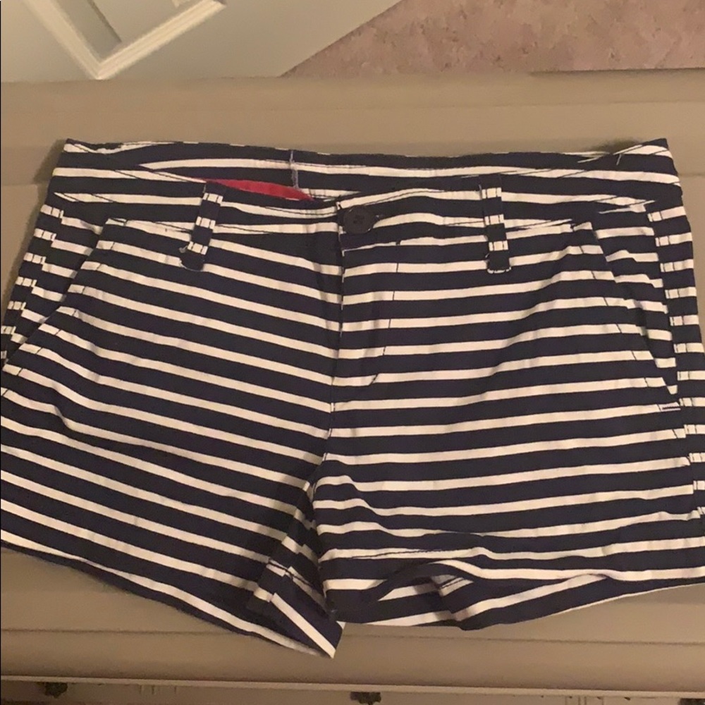 Navy and white striped shorts